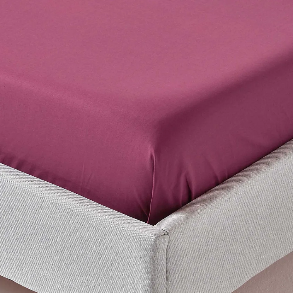 Drap plat uni 100 % coton égyptien 200 fils bordeaux, 270x300 cm ->Homescapes Best