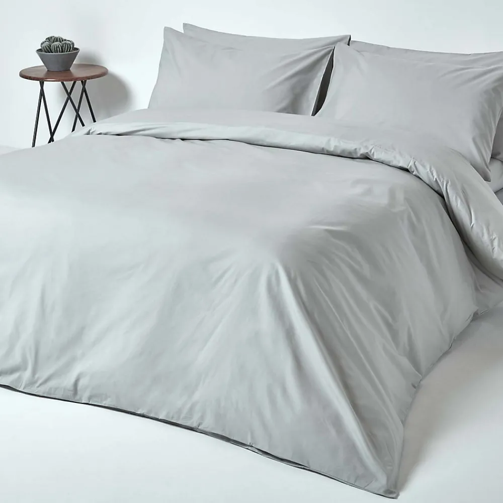Drap plat uni 100 % coton égyptien 200 fils gris argent, 275x275 cm ->Homescapes Clearance