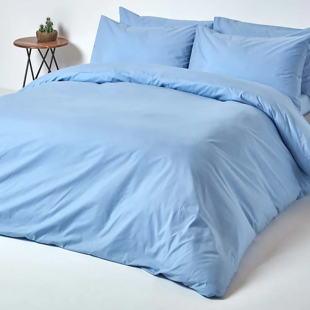 Homescapes Drap plat uni 100 % coton égyptien 200 fils bleu, 270x300 cm -* Drap Plat