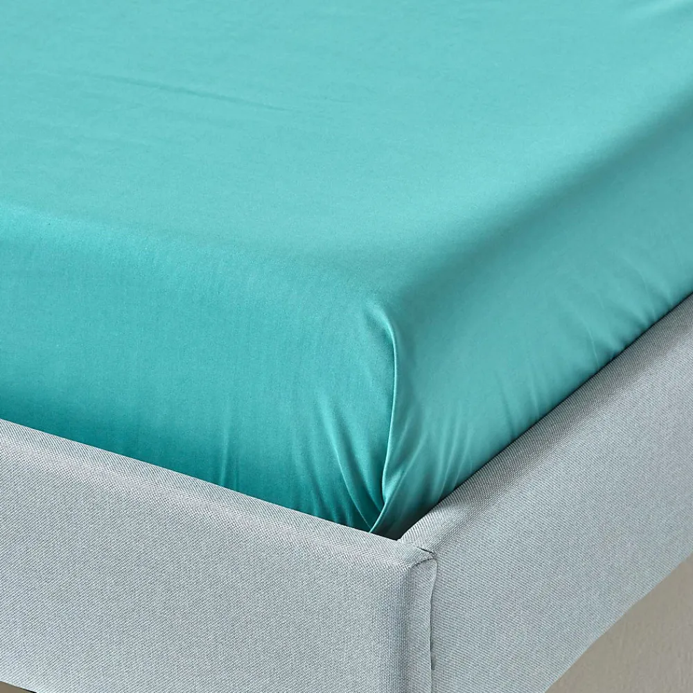 Homescapes Drap plat uni 100 % coton égyptien 200 fils bleu canard, 275x275 cm -* Drap Plat