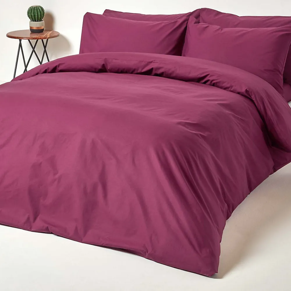 Drap plat uni 100 % coton égyptien 200 fils bordeaux, 240x300 cm ->Homescapes Online