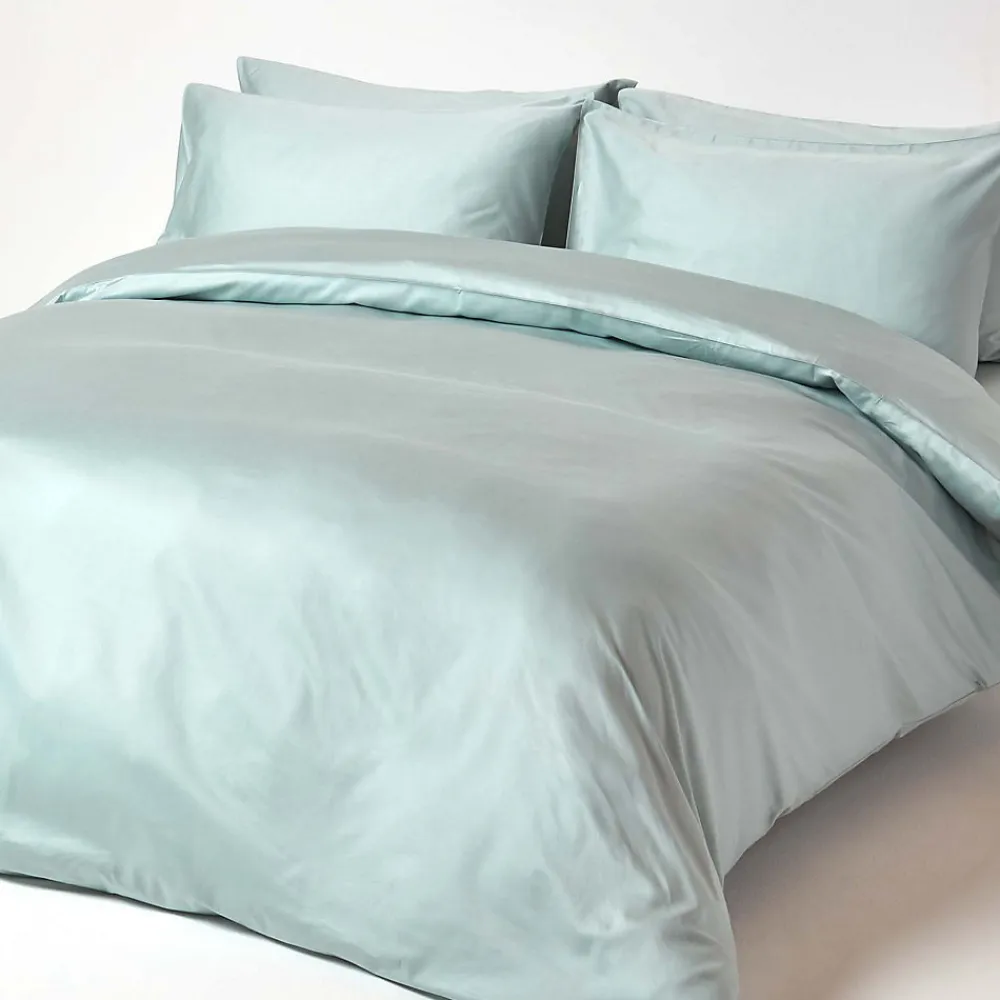 Drap plat uni en coton égyptien bio 400 fils bleu givré, 275x275 cm ->Homescapes Online