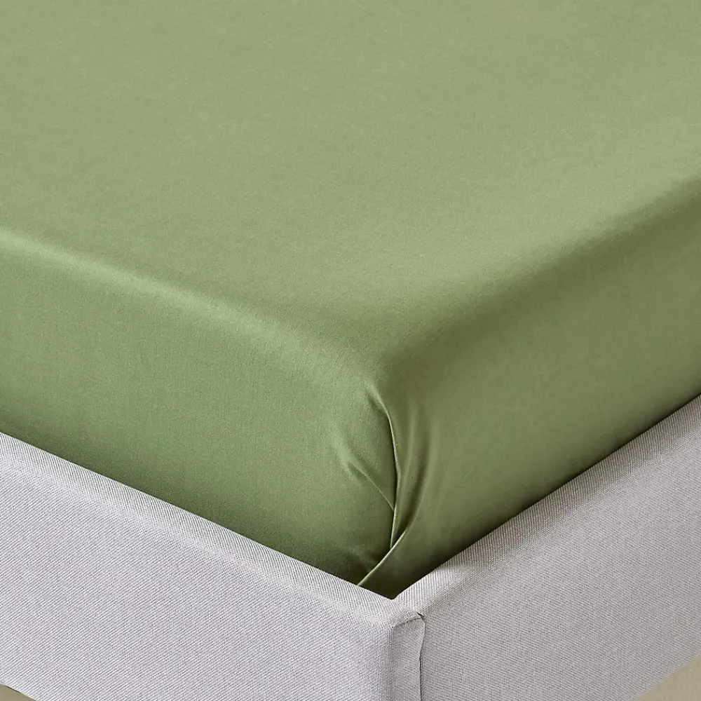Homescapes Drap plat uni en coton égyptien bio 400 fils vert mousse, 178x255 cm -* Drap Plat