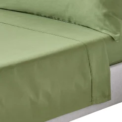 Homescapes Drap plat uni en coton égyptien bio 400 fils vert mousse, 180x290 cm -* Drap Plat