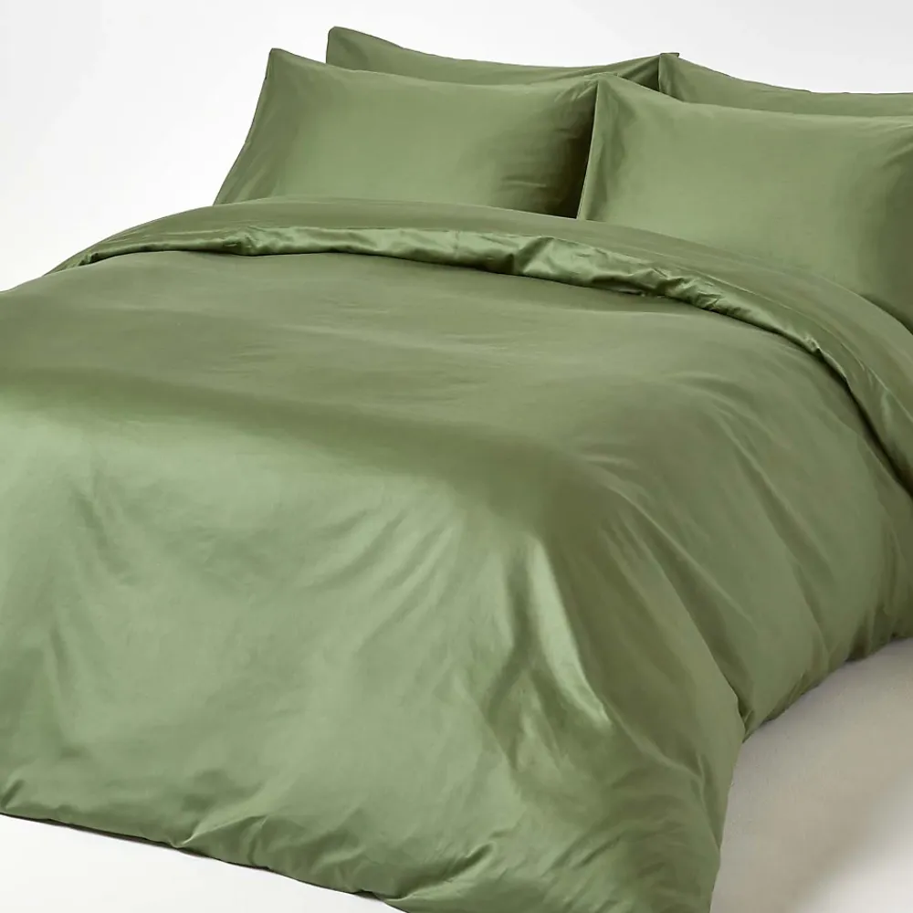 Homescapes Drap plat uni en coton égyptien bio 400 fils vert mousse, 180x290 cm -* Drap Plat