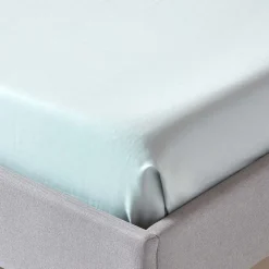 Drap plat uni en coton égyptien bio 400 fils bleu givré, 178x255 cm -><noscript><img width=