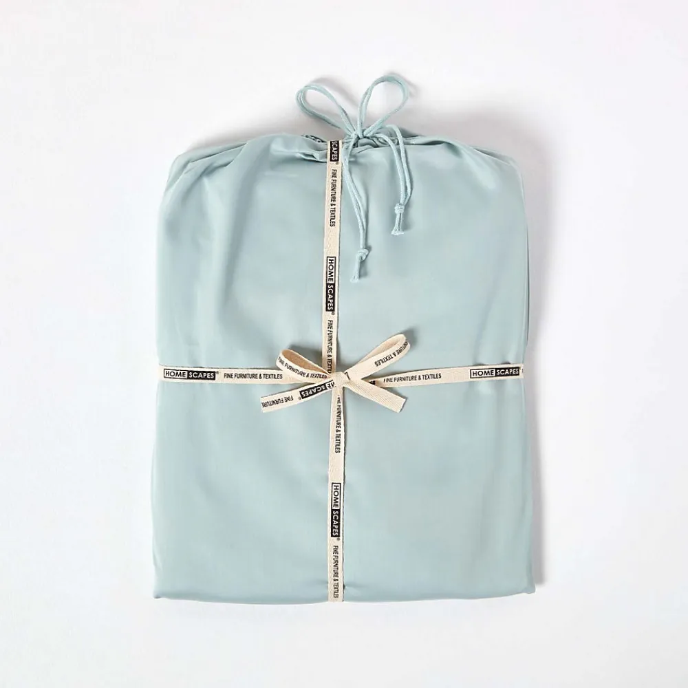 Drap plat uni en coton égyptien bio 400 fils bleu givré, 178x255 cm ->Homescapes