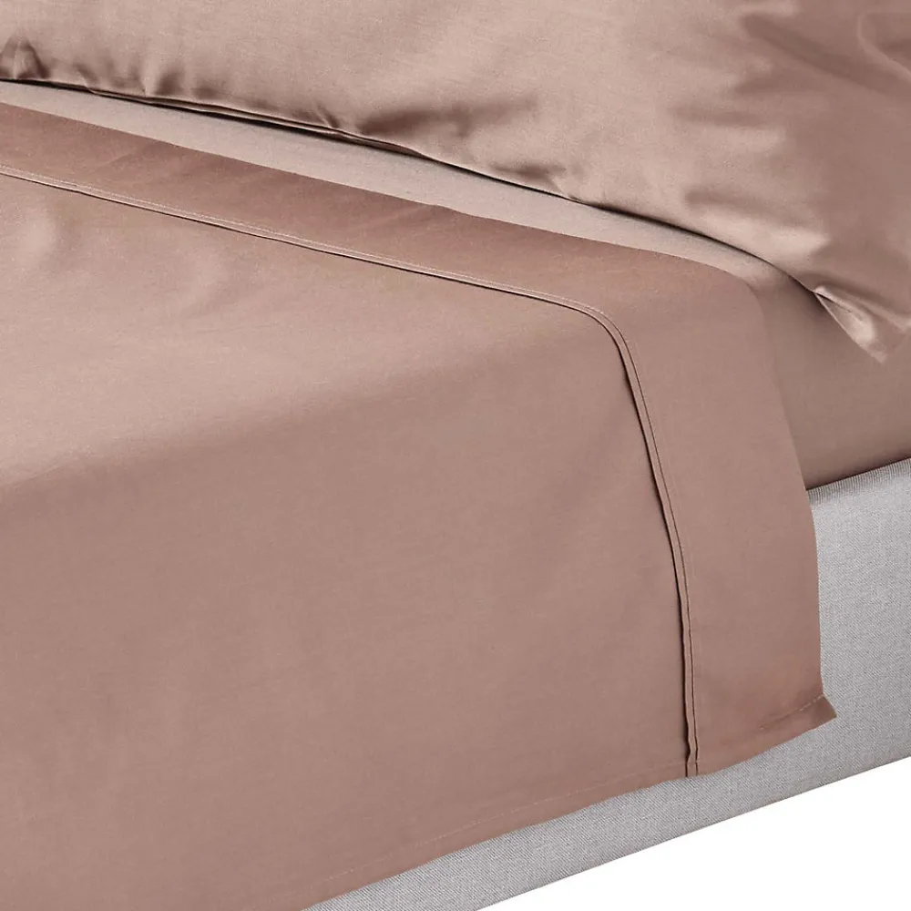 Drap plat uni en coton égyptien bio 400 fils marron, 240x300 cm ->Homescapes Online