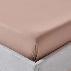 Drap plat uni en coton égyptien bio 400 fils marron, 240x300 cm -><noscript><img width=