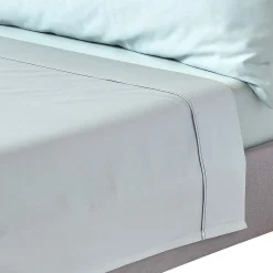Drap plat uni en coton égyptien bio 400 fils bleu givré, 180x290 cm ->Homescapes New