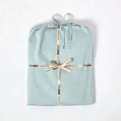Drap plat uni en coton égyptien bio 400 fils bleu givré, 180x290 cm -><noscript><img width=