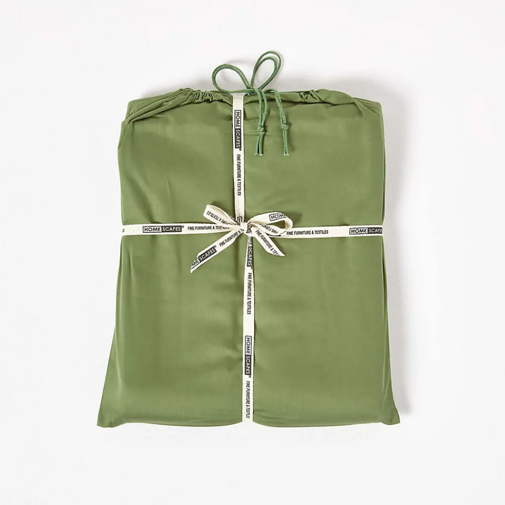 Drap plat uni en coton égyptien bio 400 fils vert mousse, 275x275 cm ->Homescapes Outlet