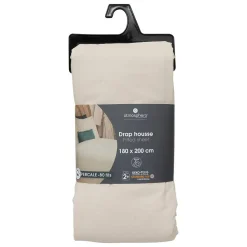 Drap-housse - percale - beige lin - 180x200 cm - Atmosphera><noscript><img width=