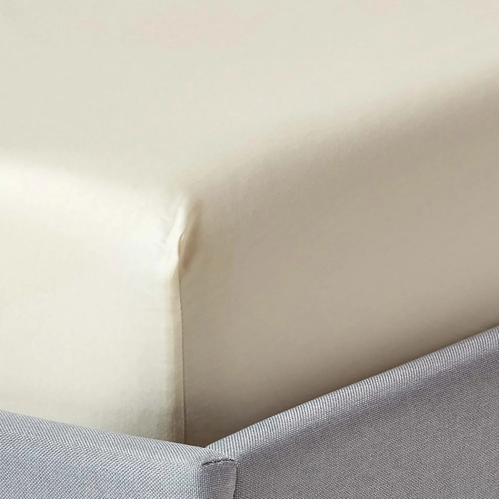 Drap-housse crème 100% coton bio 400 fils 140 x 190 cm ->Homescapes