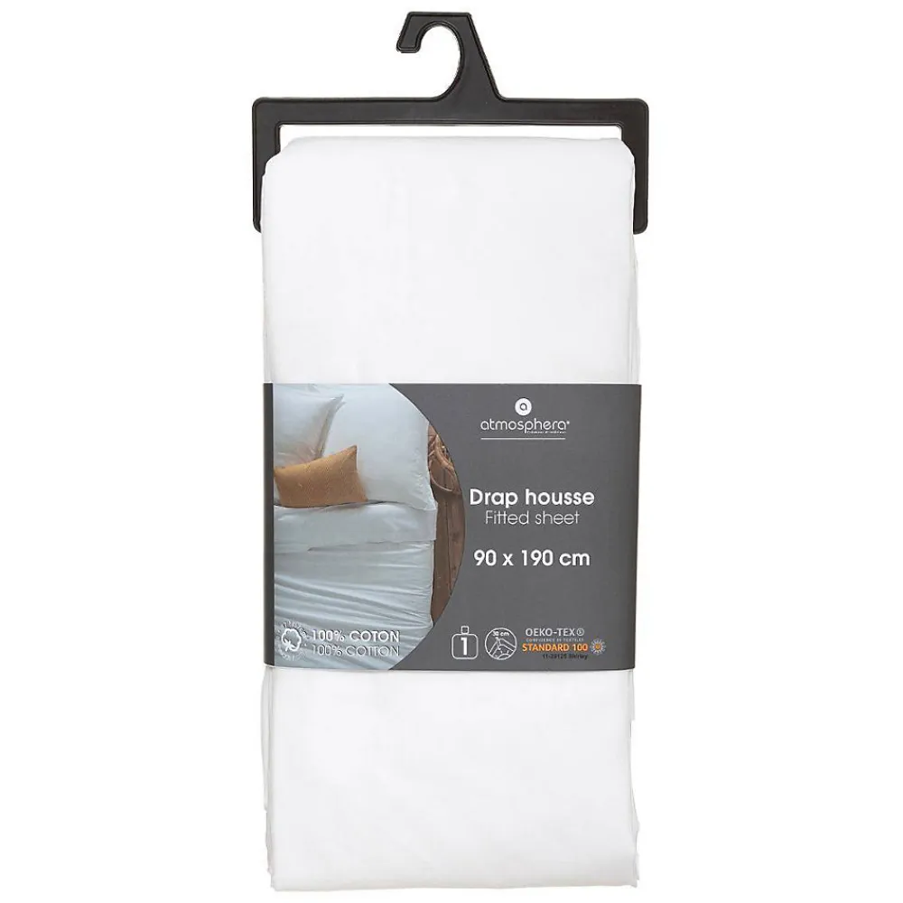 Drap-housse en coton - blanc - bonnet H30cm - 90x190 cm - Atmosphera>Atmosphera Créateur D'Intérieur