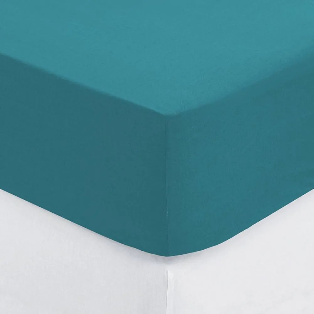 Atmosphera Créateur D'Intérieur Drap-housse en coton - bleu canard - bonnet H30cm - 140x190 cm - Atmosphera* Drap Housse|Drap Housse
