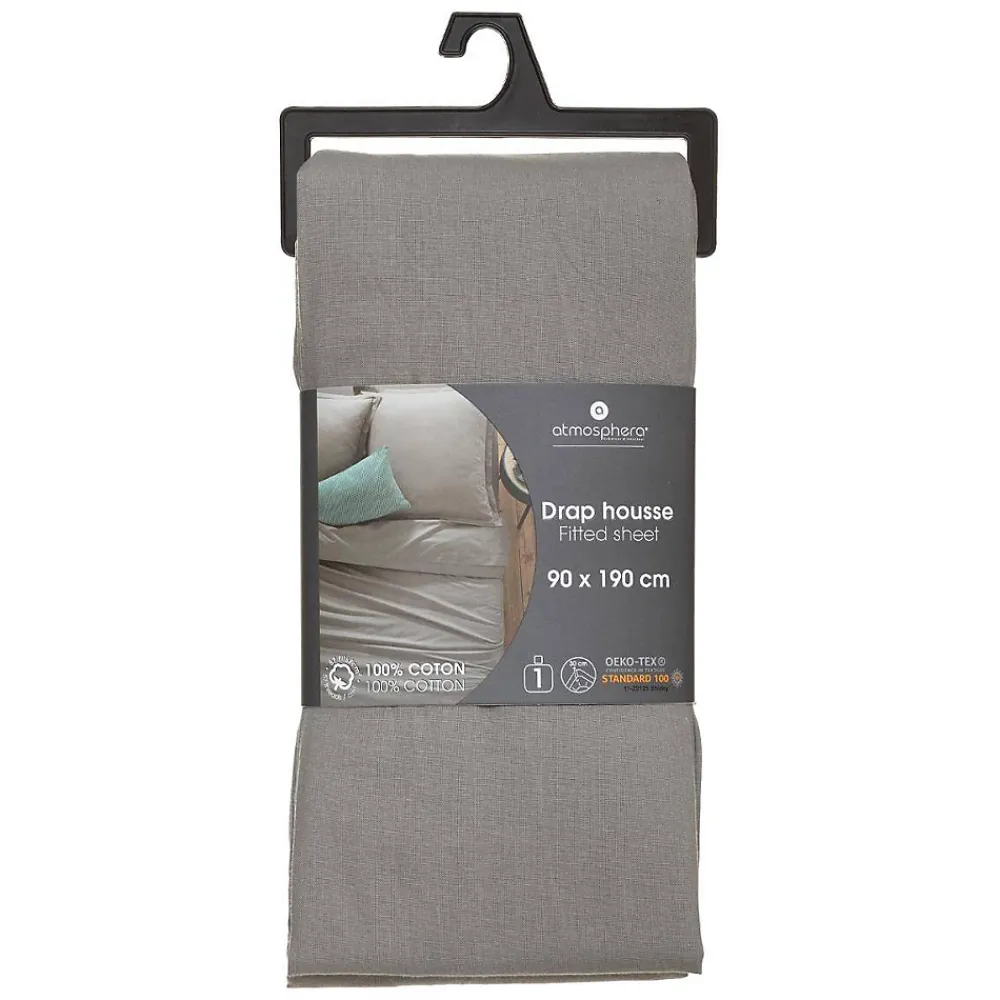 Atmosphera Créateur D'Intérieur Drap-housse en coton - gris - bonnet H30cm - 90x190 cm - Atmosphera* Drap Housse|Drap Housse