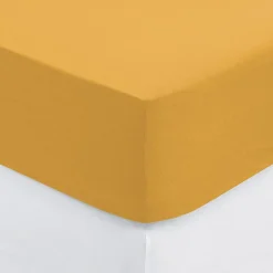 Atmosphera Créateur D'Intérieur Drap-housse en coton - jaune moutarde - bonnet H30cm - 160x200 cm - Atmosphera* Drap Housse|Drap Housse