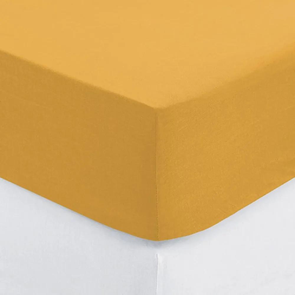 Atmosphera Créateur D'Intérieur Drap-housse en coton - jaune moutarde - bonnet H30cm - 160x200 cm - Atmosphera* Drap Housse|Drap Housse