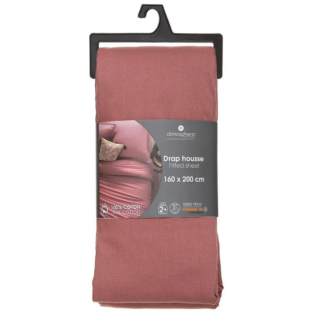 Drap-housse en coton - rose blush - bonnet H30cm - 160x200 cm - Atmosphera>Atmosphera Créateur D'Intérieur Best