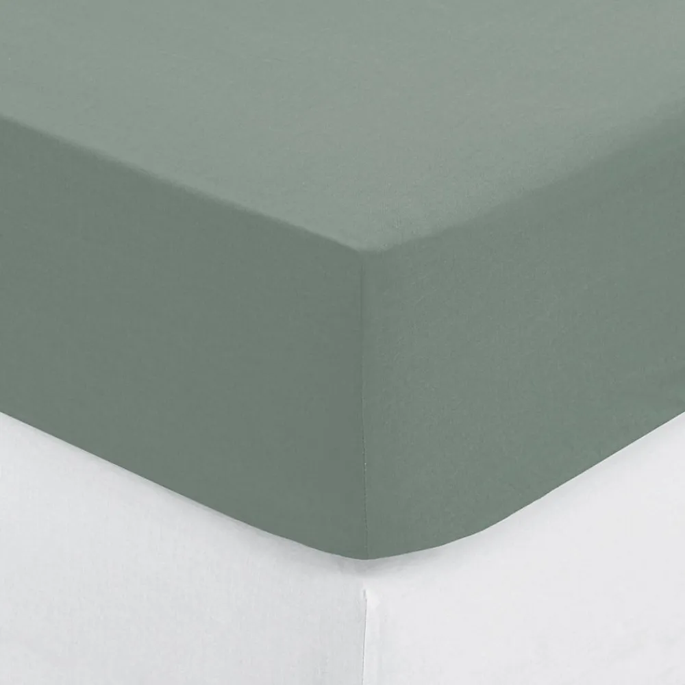 Drap-housse en coton - vert céladon - bonnet H30cm - 140x190 cm - Atmosphera>Atmosphera Créateur D'Intérieur Clearance