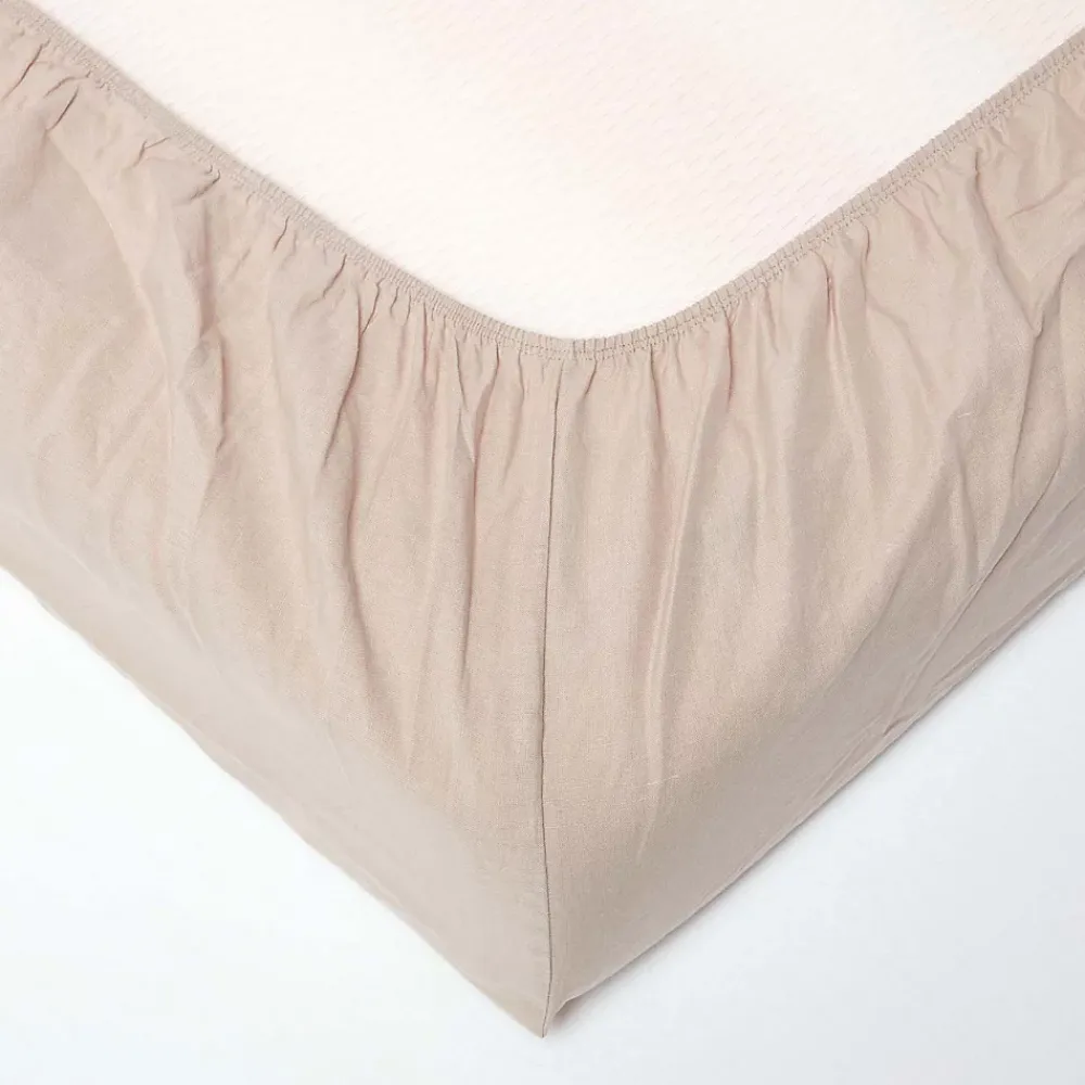 Homescapes Drap-housse en lin lavé beige - 140 x 190 cm -* Drap Housse|Drap Housse