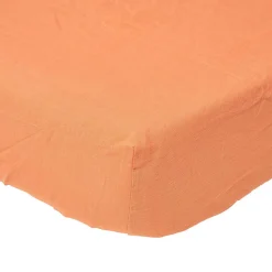 Drap-housse en lin lavé orange - 90 x 190 cm ->Homescapes Hot