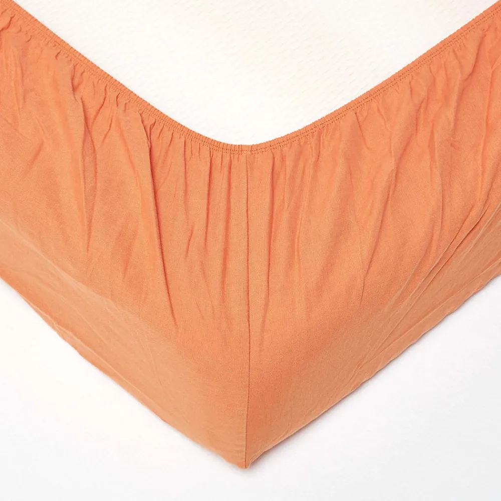Drap-housse en lin lavé orange - 90 x 190 cm ->Homescapes Hot