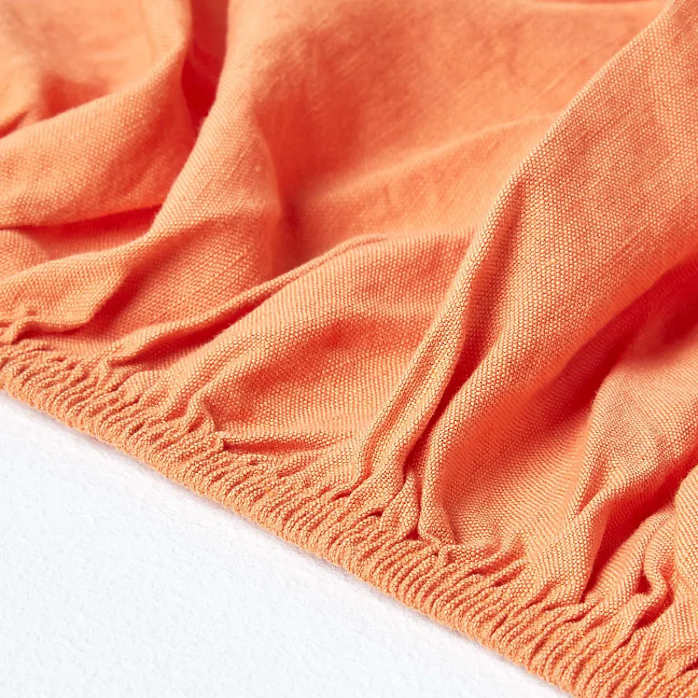Drap-housse en lin lavé orange - 90 x 190 cm ->Homescapes Hot