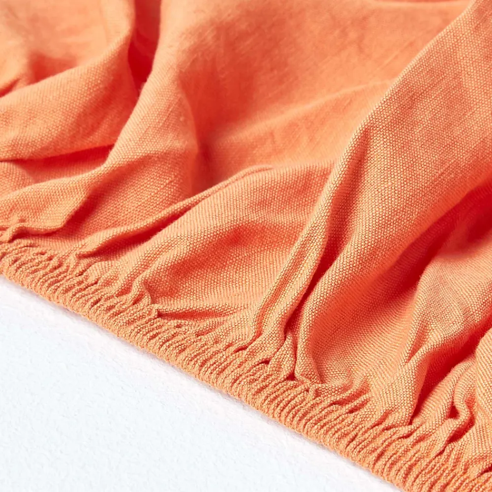 Homescapes Drap-housse grand bonnet en lin lavé orange - 140 x 190 cm -* Drap Housse|Drap Housse