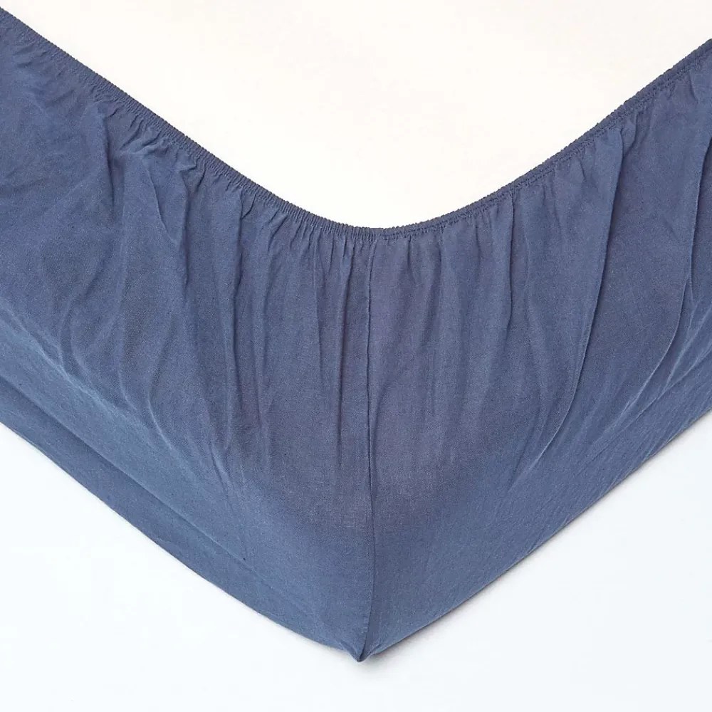 Homescapes Drap-housse grand bonnet en lin lavé bleu marine - 140 x 190 cm -* Drap Housse|Drap Housse