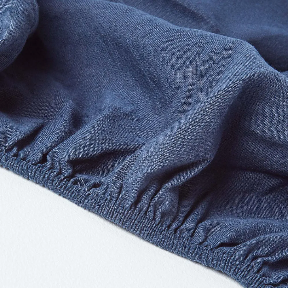 Homescapes Drap-housse grand bonnet en lin lavé bleu marine - 140 x 190 cm -* Drap Housse|Drap Housse