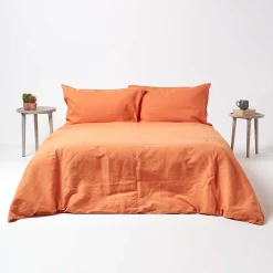 Homescapes Drap-housse grand bonnet en lin lavé orange - 90 x 190 cm -* Drap Housse|Drap Housse