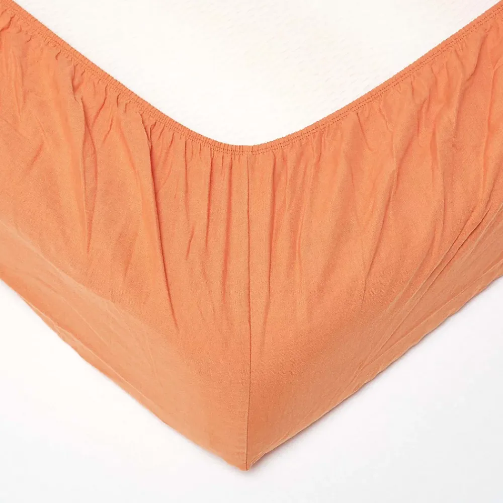 Homescapes Drap-housse grand bonnet en lin lavé orange - 90 x 190 cm -* Drap Housse|Drap Housse