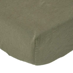 Drap-housse grand bonnet en lin lavé vert - 90 x 190 cm ->Homescapes Clearance