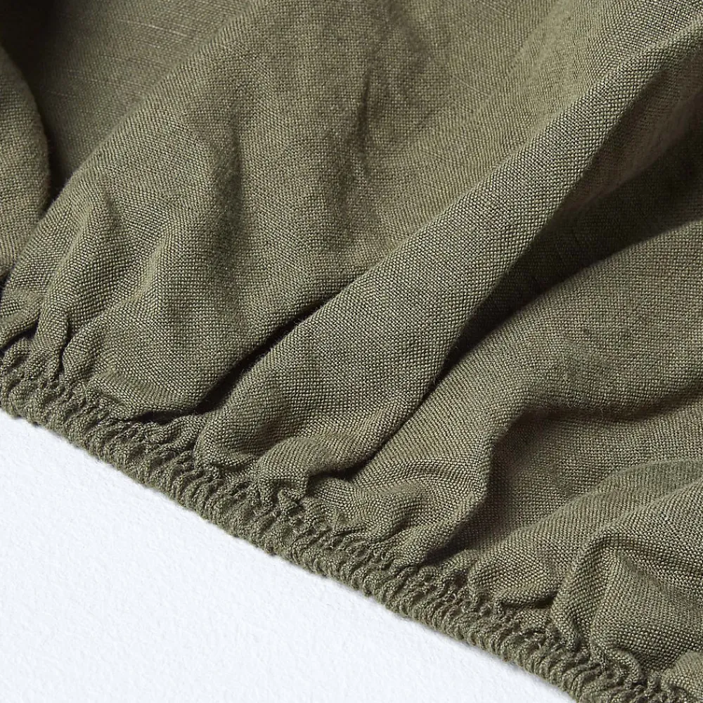 Drap-housse grand bonnet en lin lavé vert - 90 x 190 cm ->Homescapes Clearance