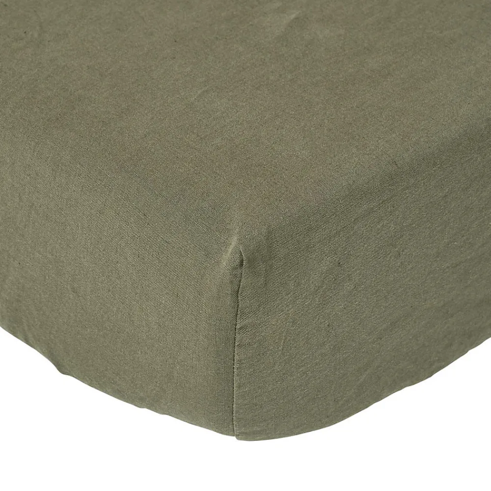 Drap-housse grand bonnet en lin lavé vert - 140 x 190 cm ->Homescapes New
