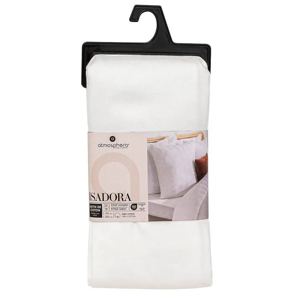 Drap-housse Isadora satin 160x200cm blanc - Atmosphera>Atmosphera Créateur D'Intérieur Online