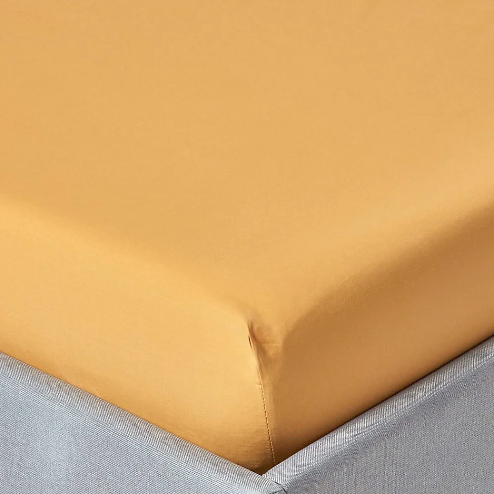 Drap-housse jaune moutarde 100% coton égyptien 200 fils 140 x 200 cm ->Homescapes Hot