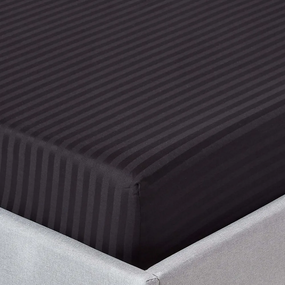 Homescapes Drap-housse rayé 180 x 200 cm 100% coton égyptien 330 fils coloris noir -* Drap Housse|Drap Housse