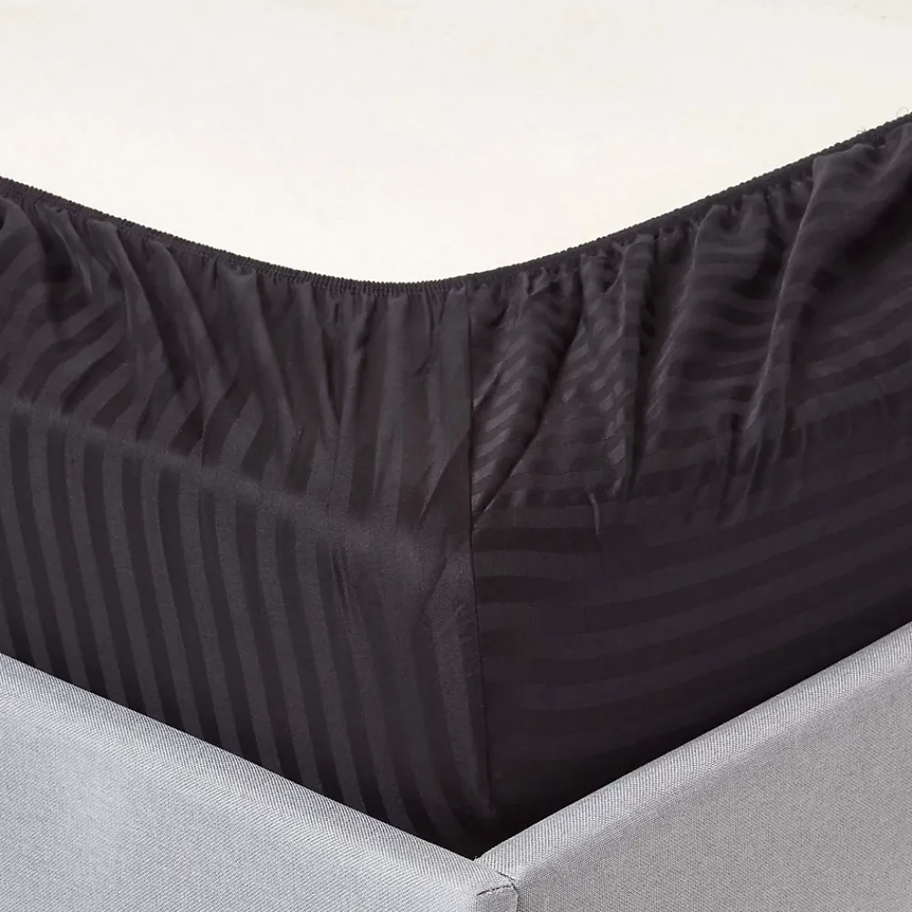Homescapes Drap-housse rayé 180 x 200 cm 100% coton égyptien 330 fils coloris noir -* Drap Housse|Drap Housse