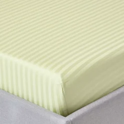 Homescapes Drap-housse rayé 140 x 200 cm 100% coton égyptien 330 fils coloris vert sauge -* Drap Housse|Drap Housse