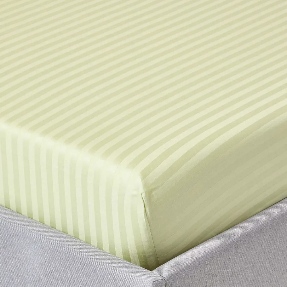 Homescapes Drap-housse rayé 140 x 200 cm 100% coton égyptien 330 fils coloris vert sauge -* Drap Housse|Drap Housse