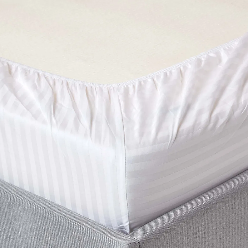 Drap-housse rayé 160 x 200 cm 100% coton égyptien 330 fils coloris blanc ->Homescapes Hot