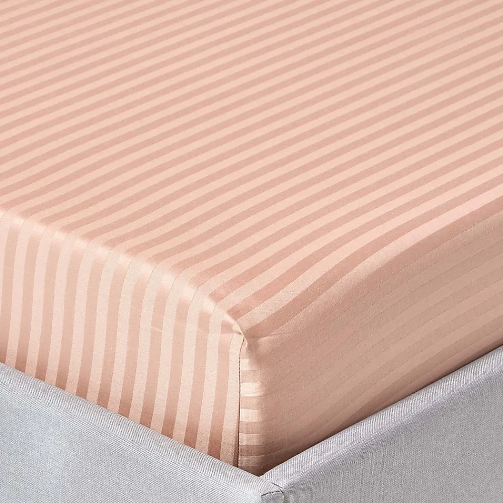 Drap-housse rayé 120 x 190 cm 100% coton égyptien 330 fils coloris taupe ->Homescapes New