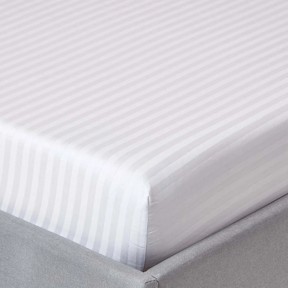 Homescapes Drap-housse rayé 180 x 200 cm 100% coton égyptien 330 fils coloris blanc -* Drap Housse|Drap Housse