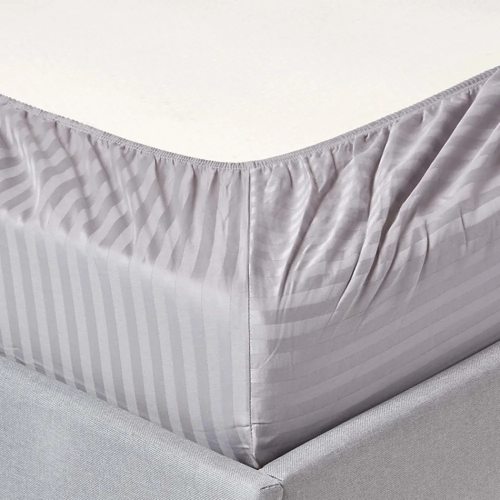 Drap-housse rayé 180 x 200 cm 100% coton égyptien 330 fils coloris gris ->Homescapes Hot
