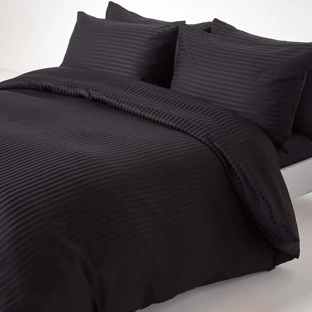 Drap-housse rayé 120 x 190 cm 100% coton égyptien 330 fils coloris noir ->Homescapes