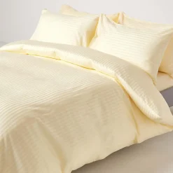 Drap-housse rayé 180 x 200 cm 100% coton égyptien 330 fils coloris jaune pastel -><noscript><img width=