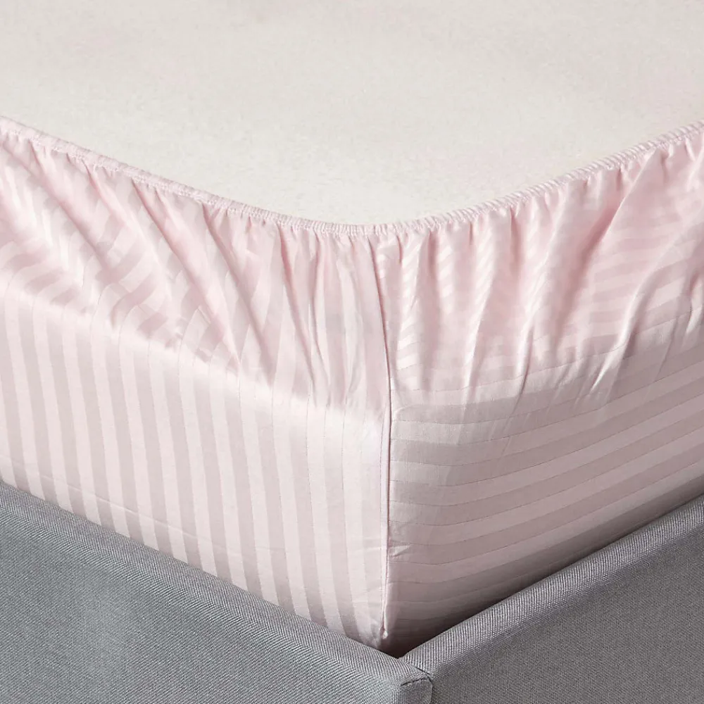 Drap-housse rayé 90 x 190 cm 100% coton égyptien 330 fils coloris violet ->Homescapes Discount